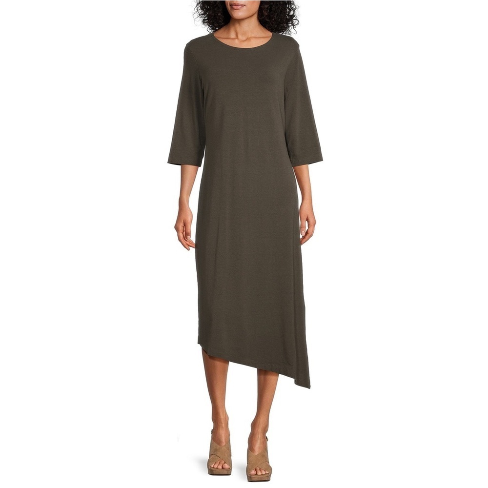 Bryn Walker Sydney Organic Bamboo 3/4 Sleeve Asymmetrical maxi Dress Small brown